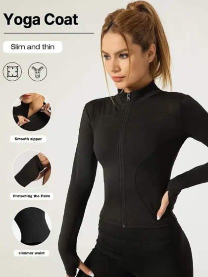Jaqueta fitness, blusa justa de secagem rápida femme fitt